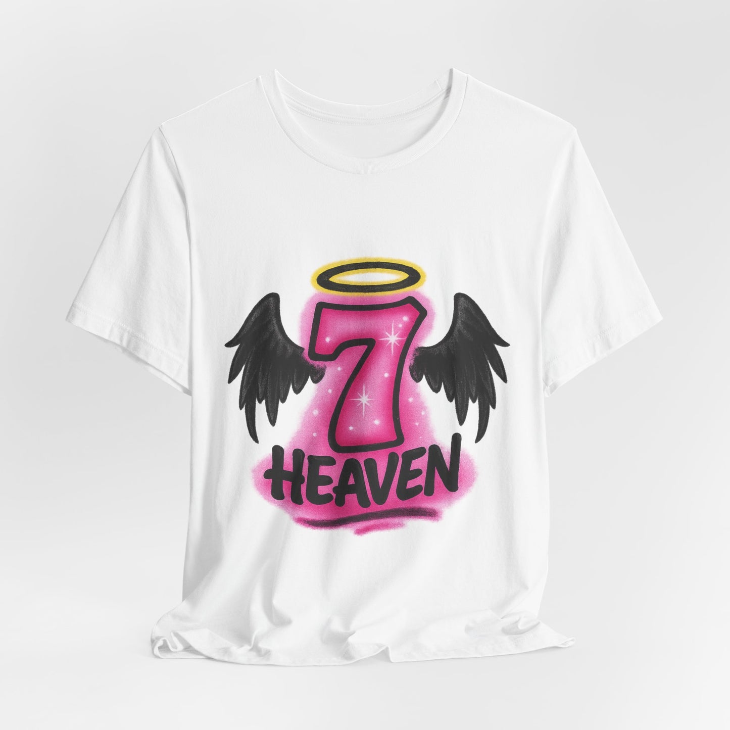 Airbrushed Heaven 7 Graphic Tee, Casual Summer T-Shirt, Comfortable Unisex Short Sleeve Top, Stylish Streetwear Tee, Gift for Angel Lovers
