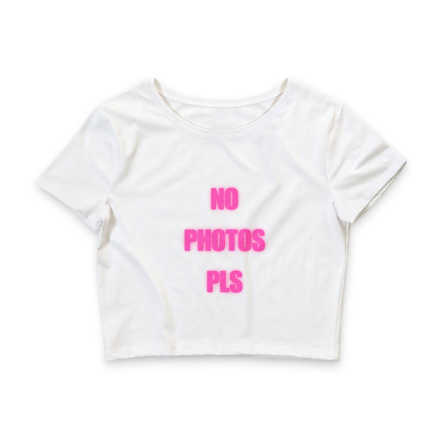No Photos Pls Crop Tee — Feminine Casual Statement Top