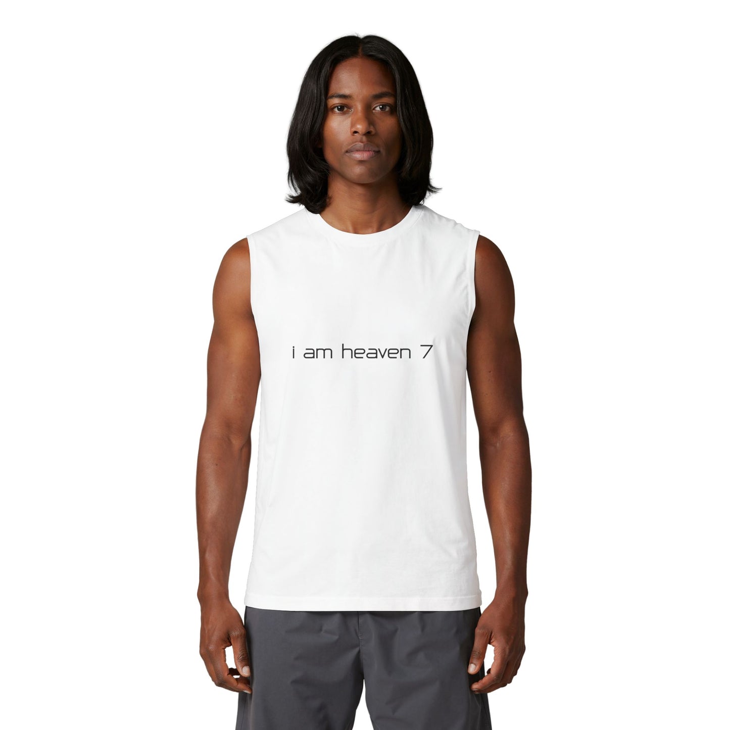 Muscle Tank — "I am heaven 7" Minimalist Graphic Tank Top
